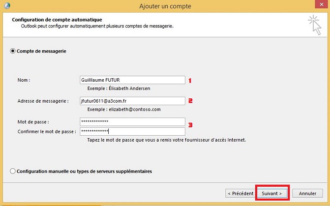 Configuration automatique outlook 2013