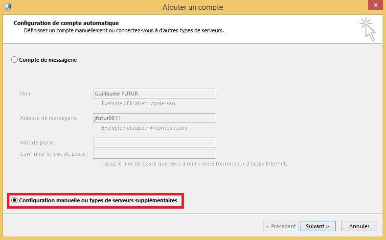 Configuration manuelle outlook 2013
