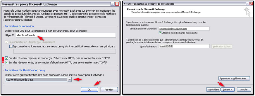 parametre proxy microsoft exchange